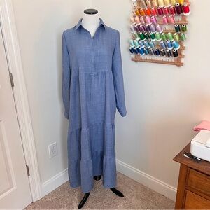 Max Studio Tiered Blue Long Sleeve Maxi